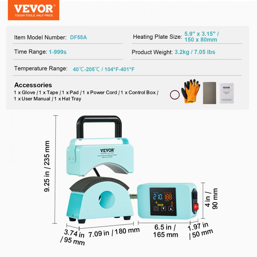 VEVOR Hat Press Machine Mini Hat Heat Press for Caps 5.9x3.15 inch Plate Green 