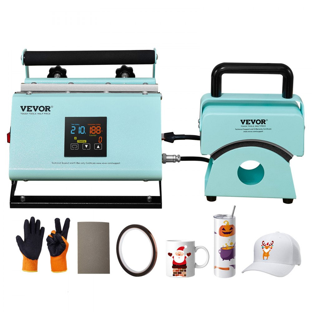 VEVOR 2 in 1 Tumbler and Hat Heat Press Machine Heat Machine for Caps Hats Mugs 