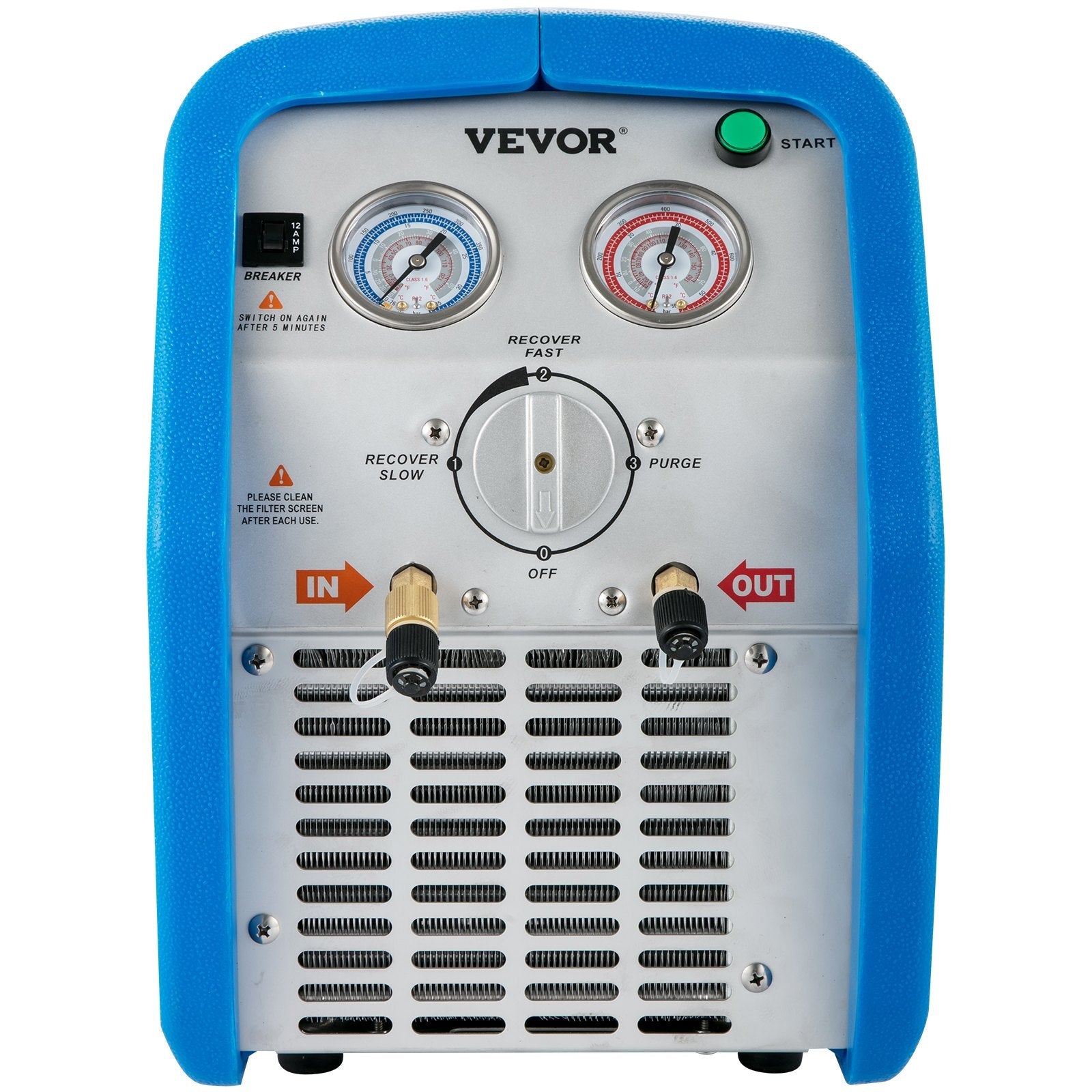 VEVOR Refrigerant Recovery Machine, 110V-120V AC 60Hz 3/4HP, Dual Cylinder Oil-less, Portable Recovery Unit, for Both Liquid and Vapor Refrigerant, Air Condition Blue 