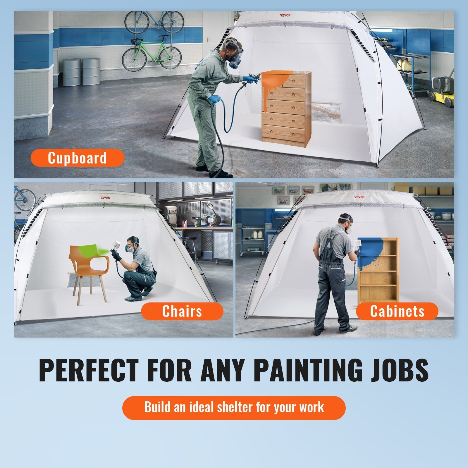 VEVOR Spray Paint Shelter, 10x7x6ft Portable Spray Paint Tent with Built-In Floor & Mesh Screen, Foldable Pop Up Paint Booth for Furniture Large DIY Hobby Tool Painting Station 
