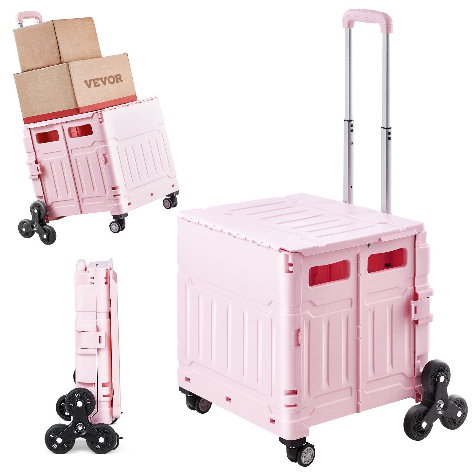 VEVOR Foldable Cart with Stair Climbing Wheels Collapsible Rolling Crate 65L 