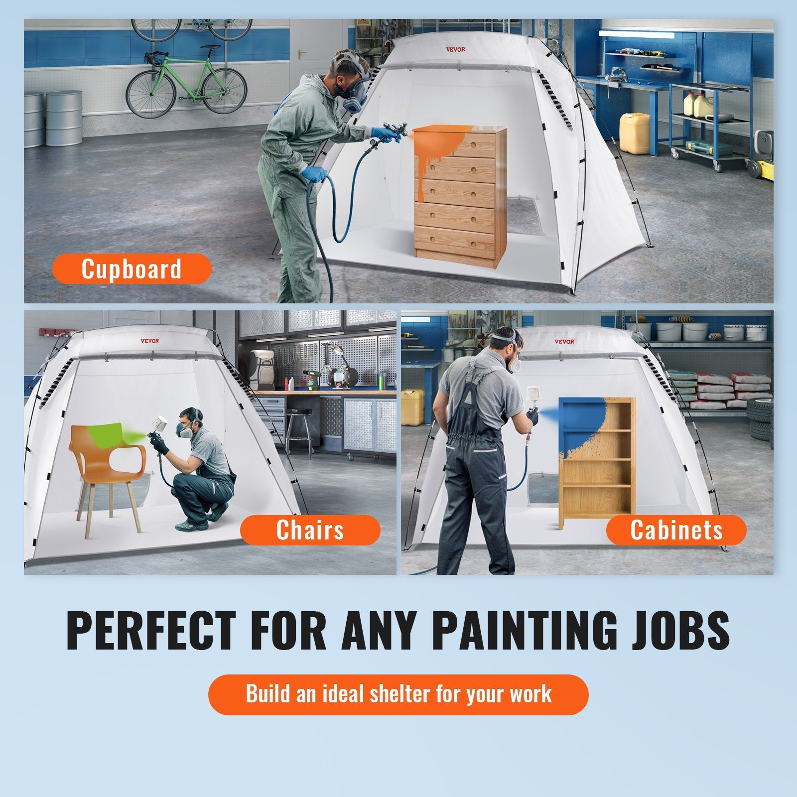 VEVOR Spray Paint Shelter, 7.5x5.2x5.2ft Portable Spray Paint Tent with Built-In Floor & Mesh Screen, Foldable Pop Up Paint Booth for Furniture Large DIY Hobby Tool Painting Station 