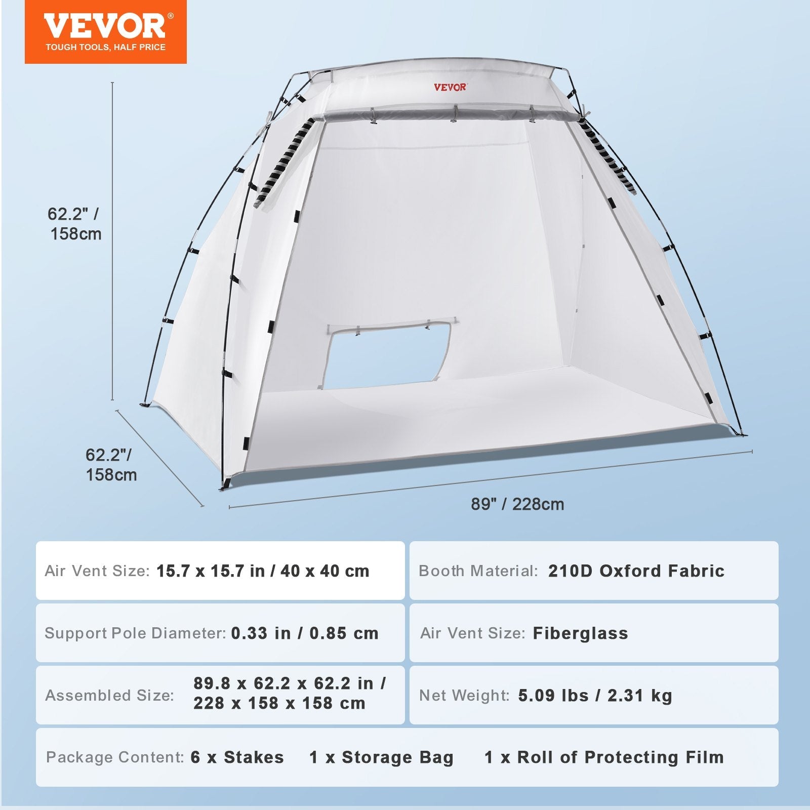 VEVOR Spray Paint Shelter, 7.5x5.2x5.2ft Portable Spray Paint Tent with Built-In Floor & Mesh Screen, Foldable Pop Up Paint Booth for Furniture Large DIY Hobby Tool Painting Station 