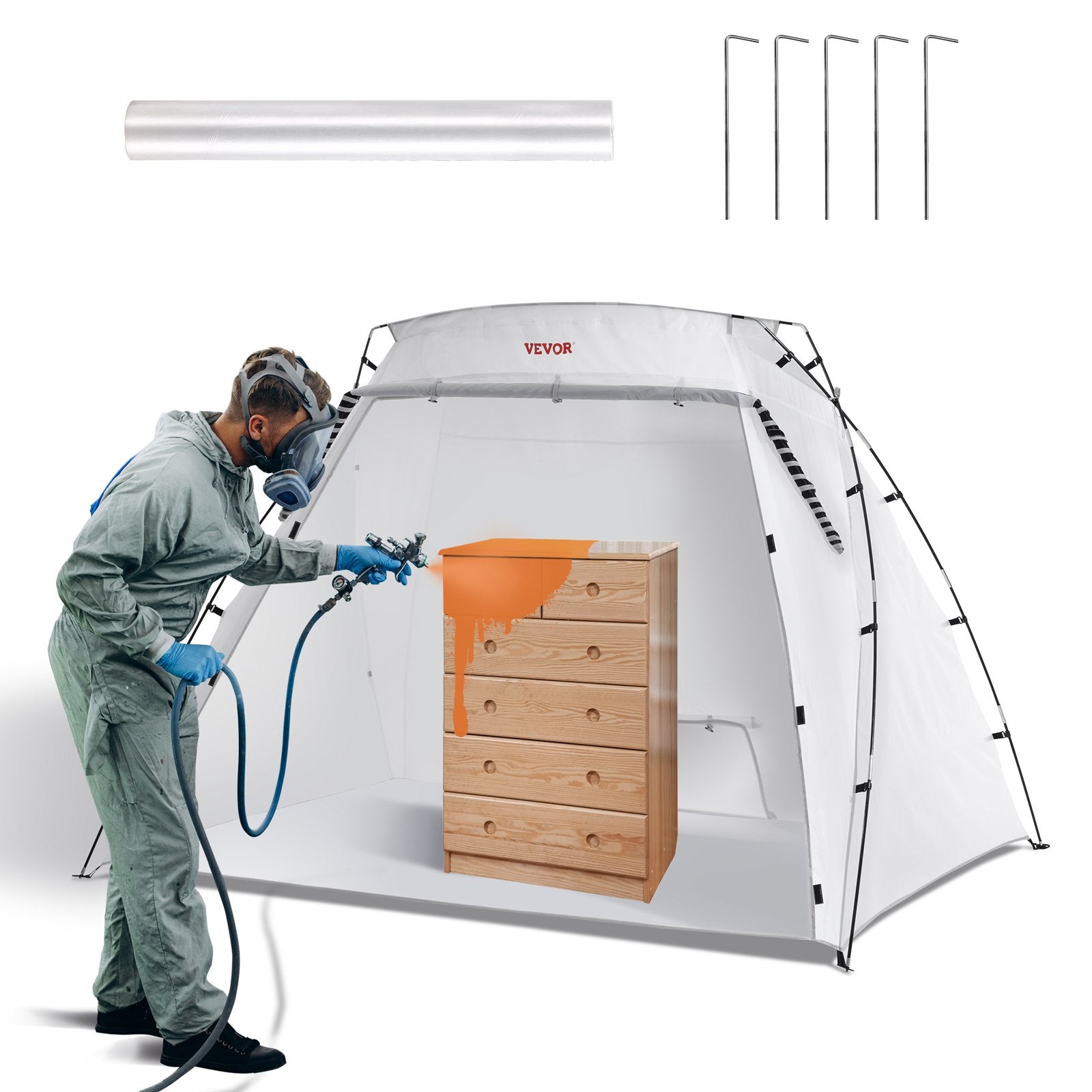 VEVOR Spray Paint Shelter, 7.5x5.2x5.2ft Portable Spray Paint Tent with Built-In Floor & Mesh Screen, Foldable Pop Up Paint Booth for Furniture Large DIY Hobby Tool Painting Station 