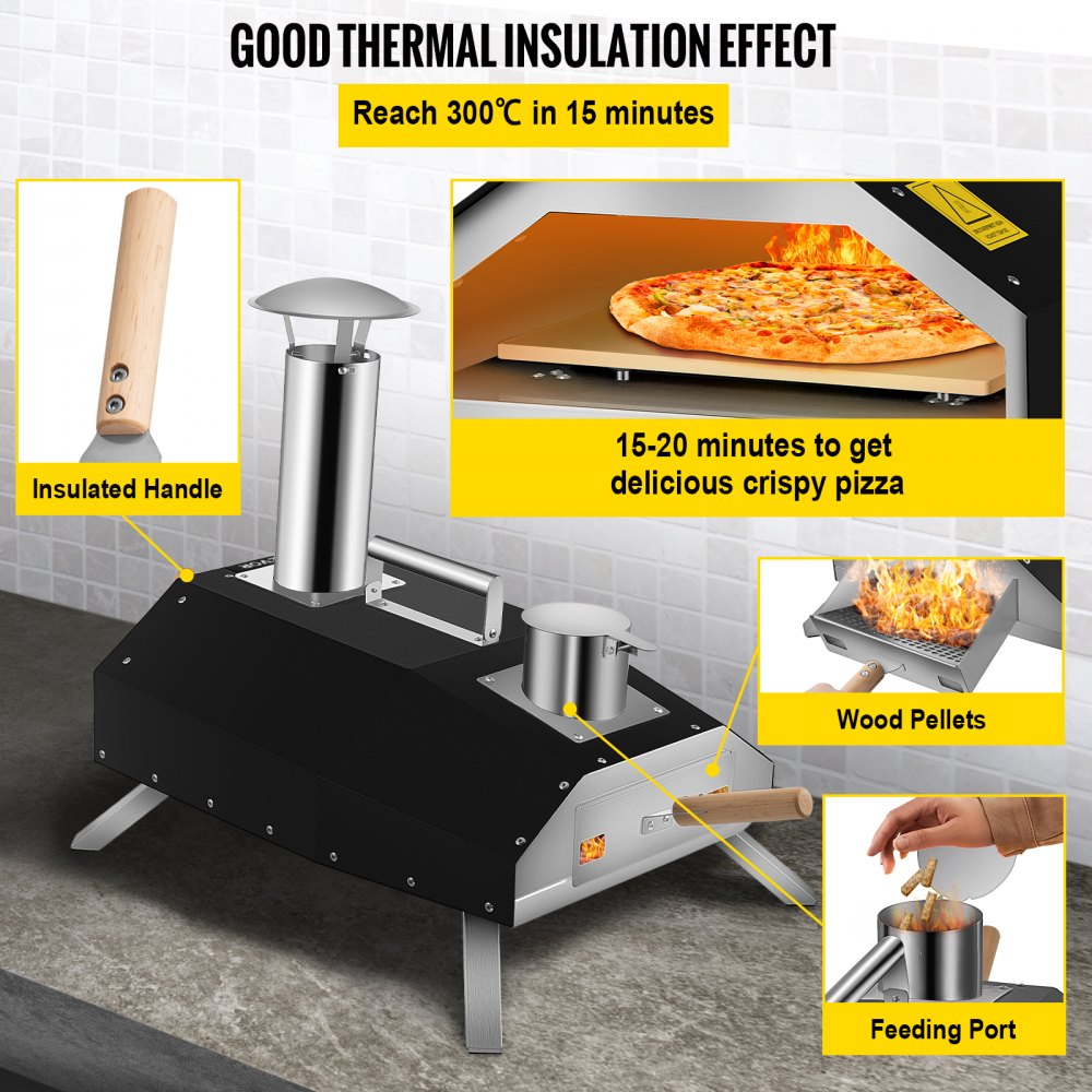 VEVOR Portable Pizza Oven, 12\" Pellet Pizza Oven, Stainless Steel Pizza Oven Outdoor, Wood Burning Pizza Oven w/Foldable Feet Portable Wood Oven w/Complete Accessories & Pizza Bag for Outdoor Cooking 