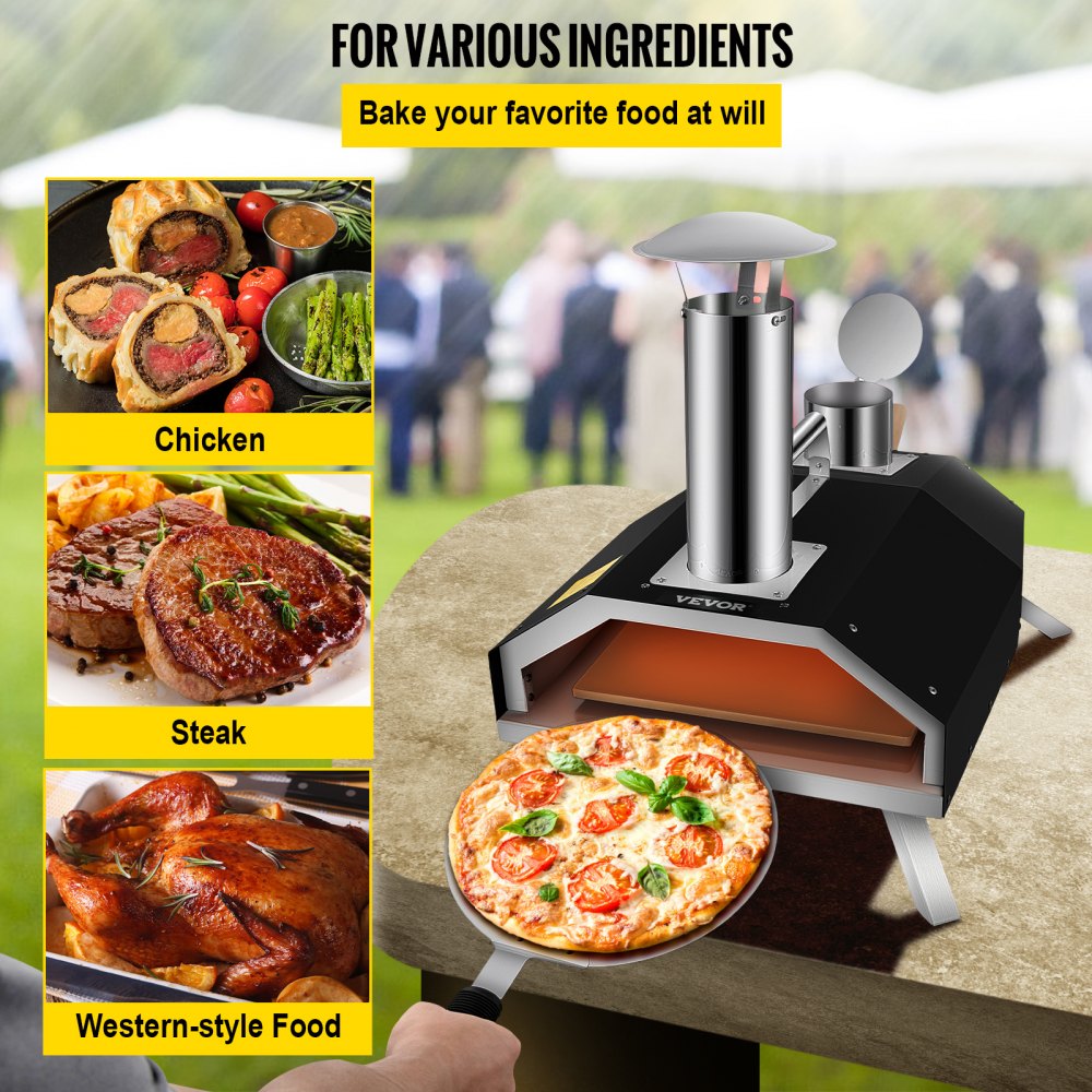 VEVOR Portable Pizza Oven, 12\" Pellet Pizza Oven, Stainless Steel Pizza Oven Outdoor, Wood Burning Pizza Oven w/Foldable Feet Portable Wood Oven w/Complete Accessories & Pizza Bag for Outdoor Cooking 