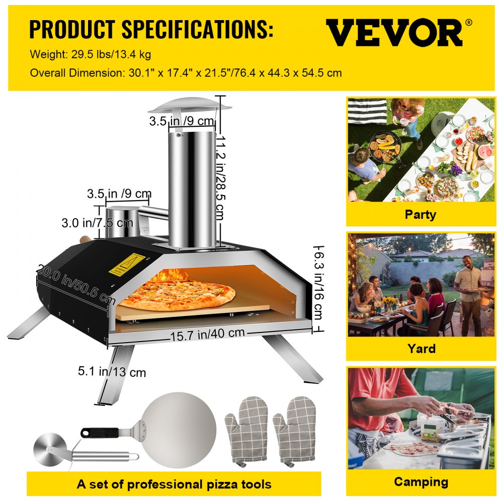 VEVOR Portable Pizza Oven, 12\" Pellet Pizza Oven, Stainless Steel Pizza Oven Outdoor, Wood Burning Pizza Oven w/Foldable Feet Portable Wood Oven w/Complete Accessories & Pizza Bag for Outdoor Cooking 
