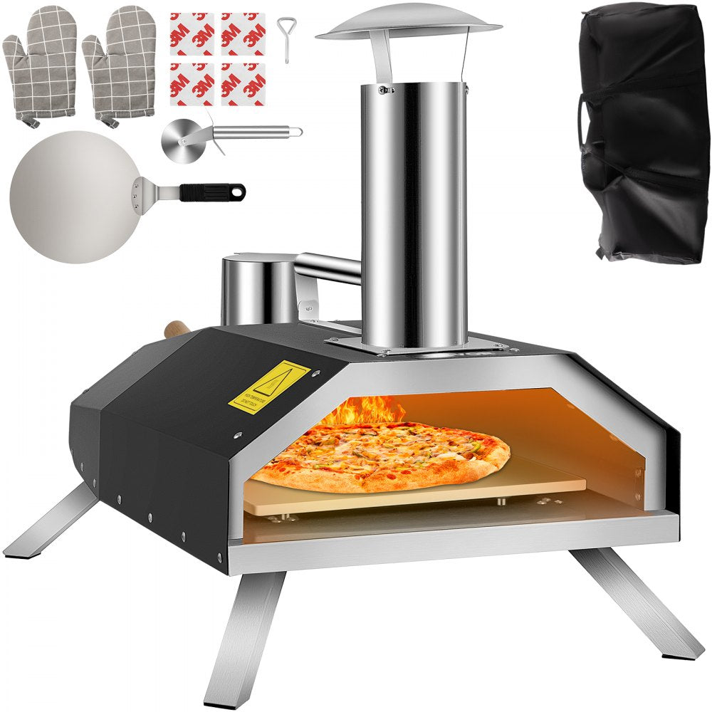 VEVOR Portable Pizza Oven, 12\" Pellet Pizza Oven, Stainless Steel Pizza Oven Outdoor, Wood Burning Pizza Oven w/Foldable Feet Portable Wood Oven w/Complete Accessories & Pizza Bag for Outdoor Cooking 