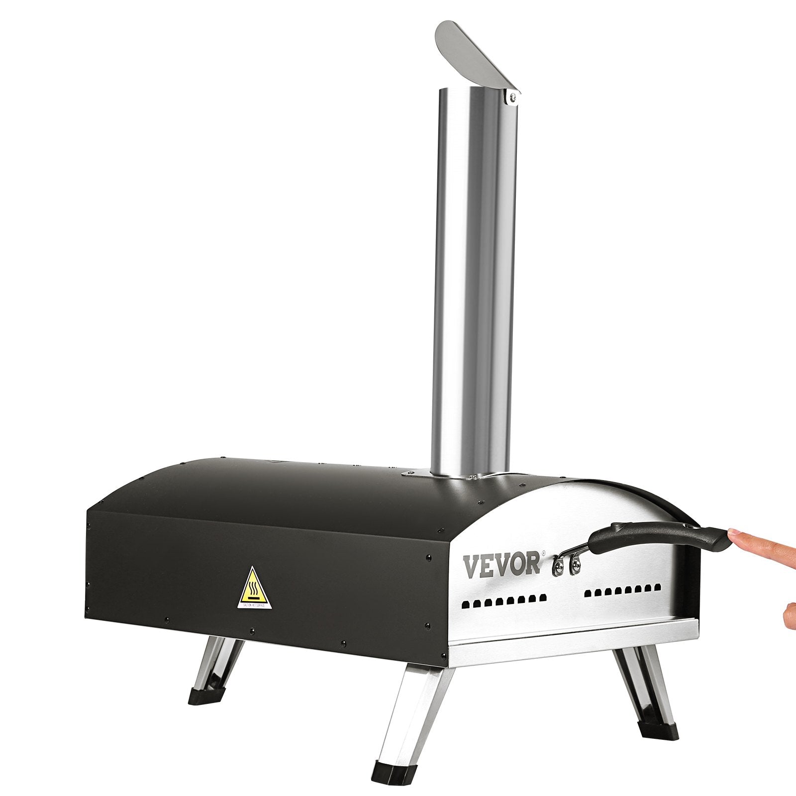 VEVOR Outdoor Pizza Oven, Wood Pellet and Charcoal Fired Pizza Maker 12-inch, Portable Outside Stainless Steel Pizza Grill with Pizza Stone, Waterproof Cover, Shovel, Wood Burner for Backyard Camping 