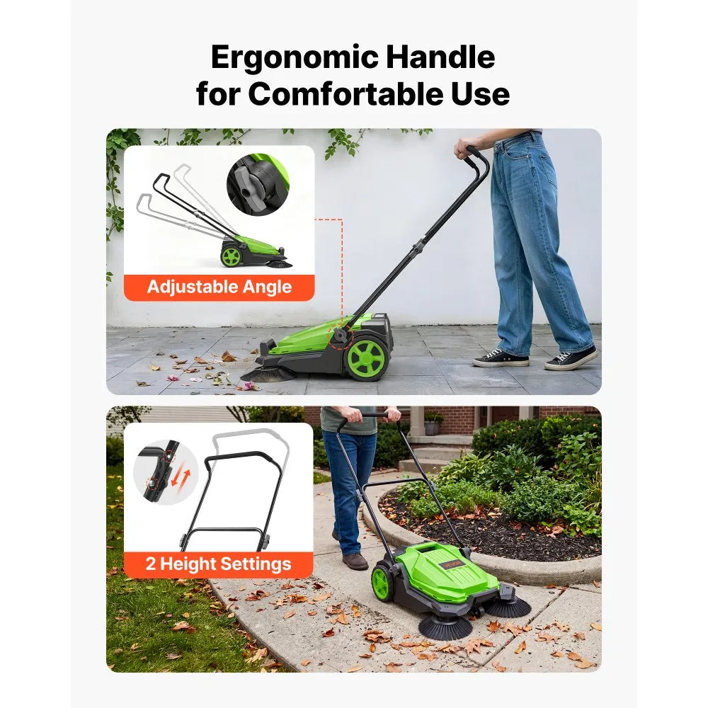 Walk-Behind Hand Push Floor Sweeper, Non-Electric Manual Floor Sweeper with 25.6" Sweeping Width, 5-Gallon Hopper & Adjustable Folding Handle for Yards, Patios, Garages & Driveways