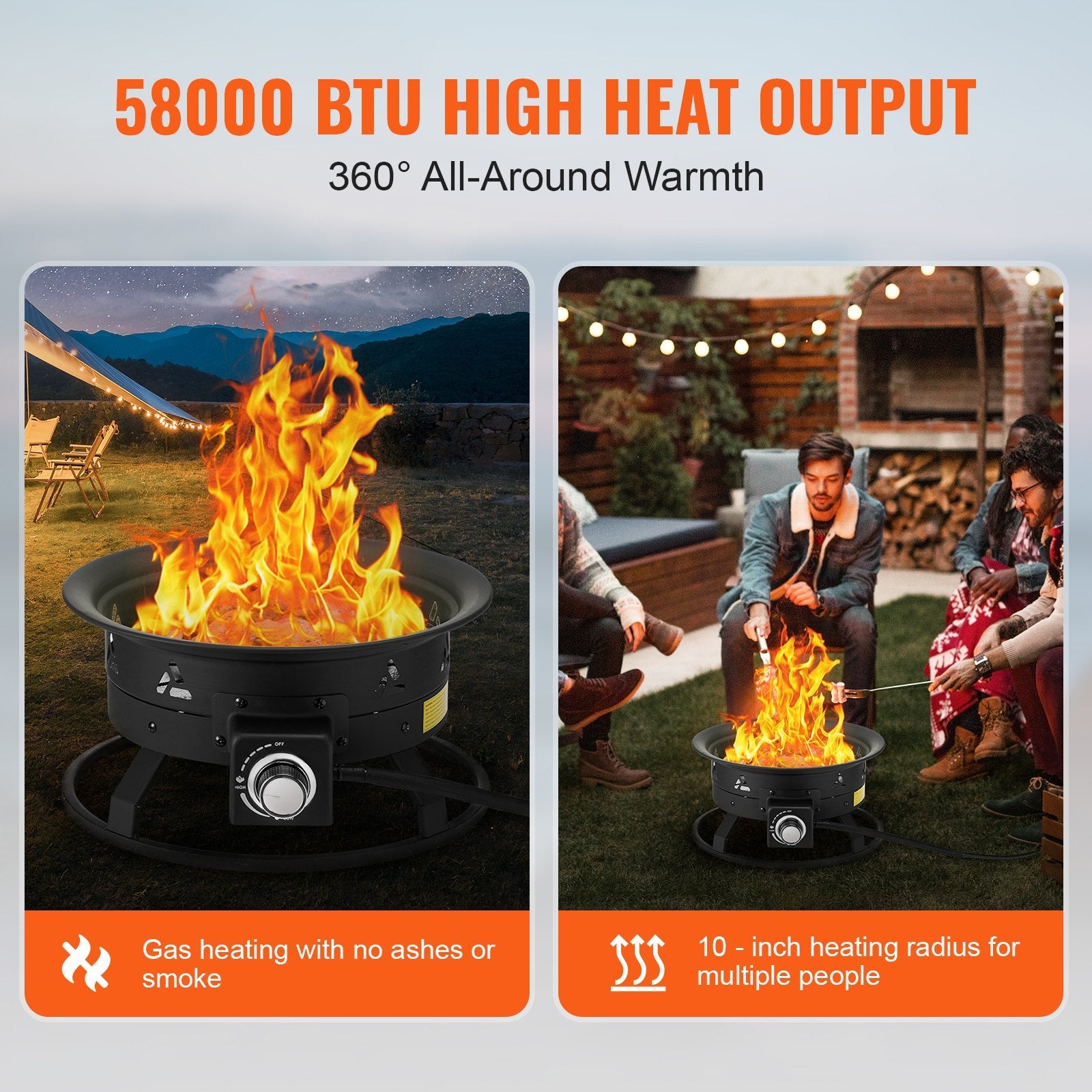 VEVOR Propane Fire Pit 19” Outdoor Portable Gas Fire Pit for Heating 58000 BTU 