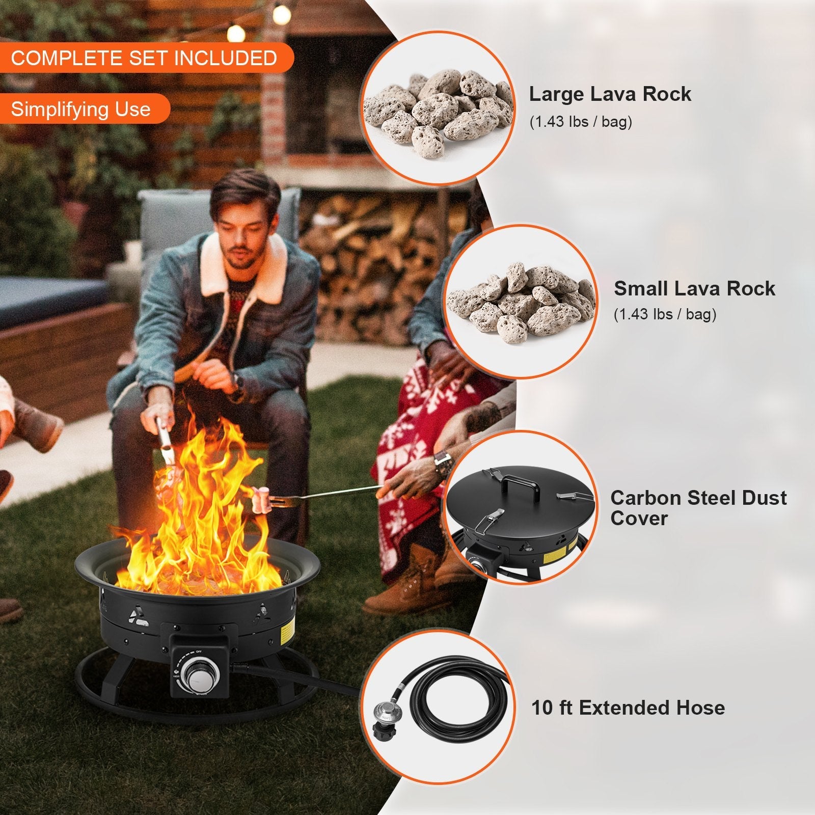 VEVOR Propane Fire Pit 19” Outdoor Portable Gas Fire Pit for Heating 58000 BTU 