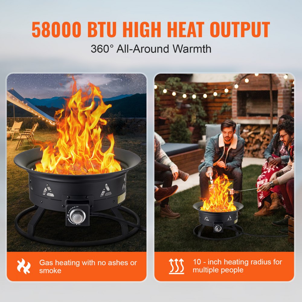 VEVOR Propane Fire Pit 24” Outdoor Portable Gas Fire Pit for Heating 58000 BTU 