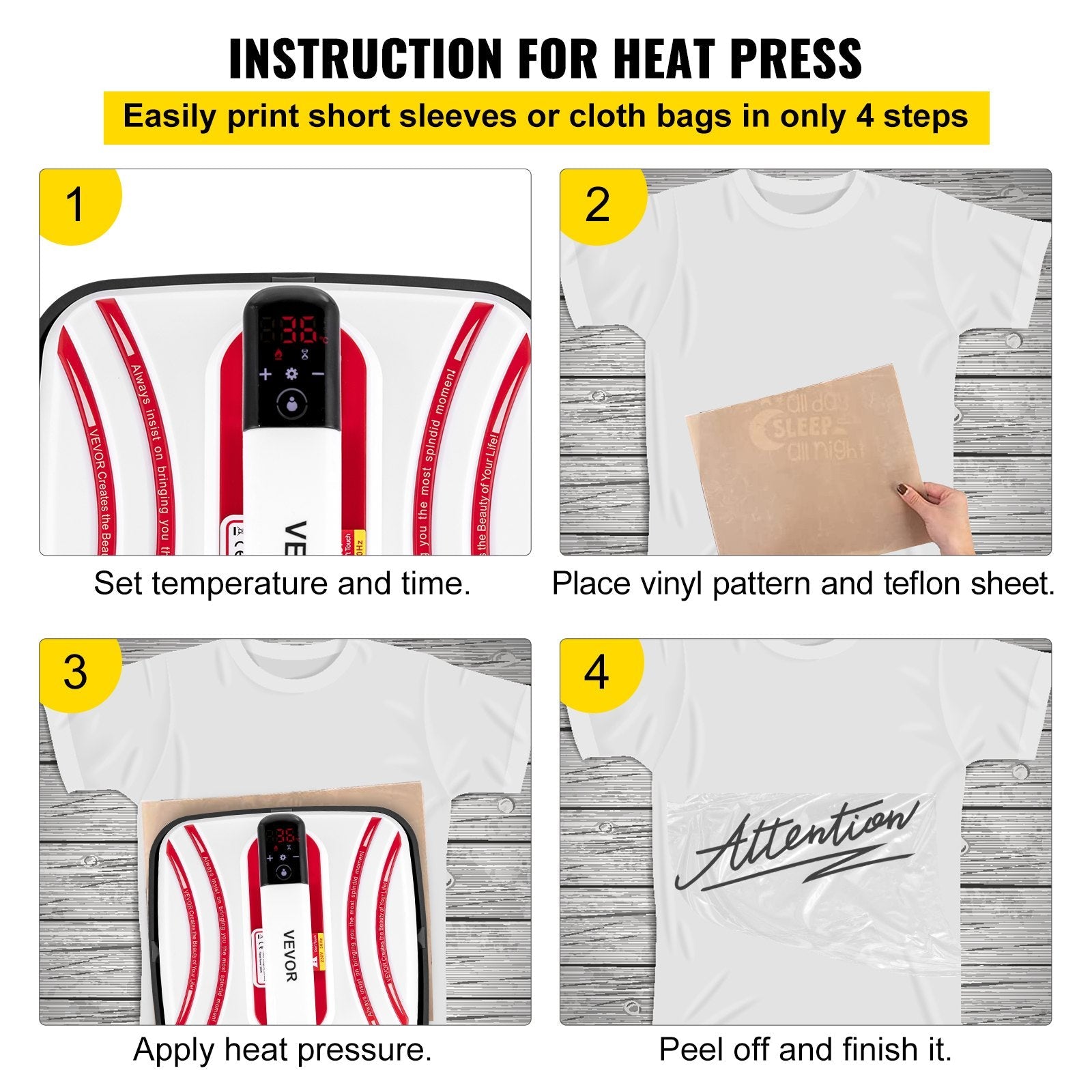 VEVOR 10x12in Heat Press Machine, 5-in-1 Combo Swing Away T-Shirt Sublimation Transfer Printer with Teflon Coated, Precise Heat Control, Mug/Cap/Plate Accessories ETL/FCC Listed 
