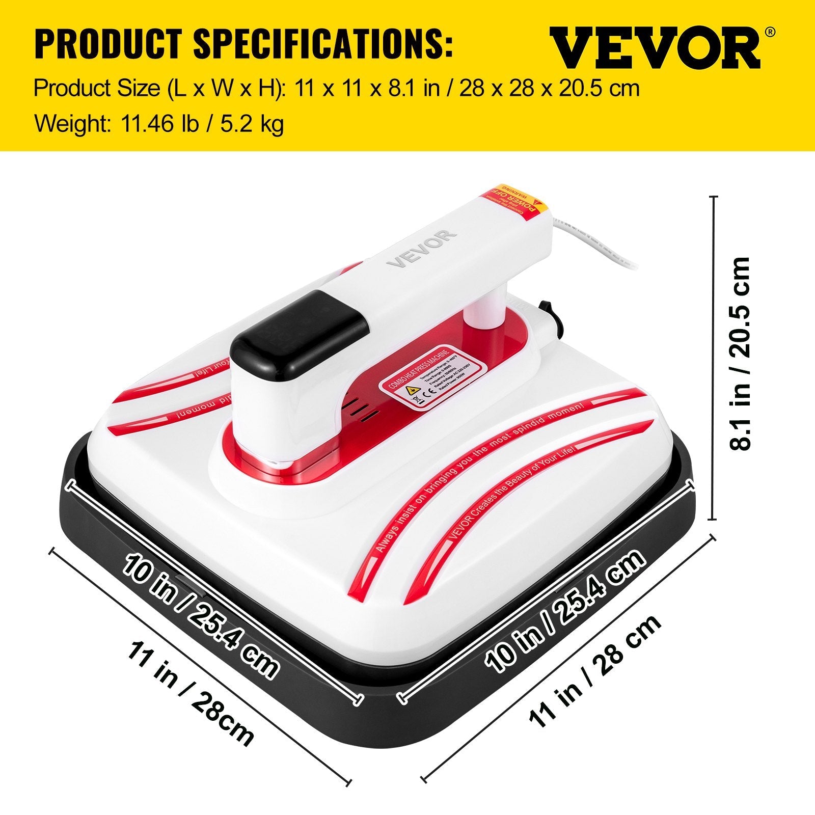 VEVOR 10x12in Heat Press Machine, 5-in-1 Combo Swing Away T-Shirt Sublimation Transfer Printer with Teflon Coated, Precise Heat Control, Mug/Cap/Plate Accessories ETL/FCC Listed 