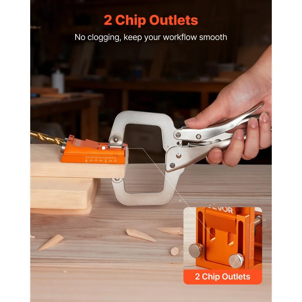 VEVOR Pocket Hole Jig Kit, 0.47 to 1.89 in Adjustable, Jig Pocket Hole System with Step Drill, Hex Wrench, Drill Stop Ring, Square Drive Bit, Plugs and Screws, Reinforced Metal Frame, for Woodworking 