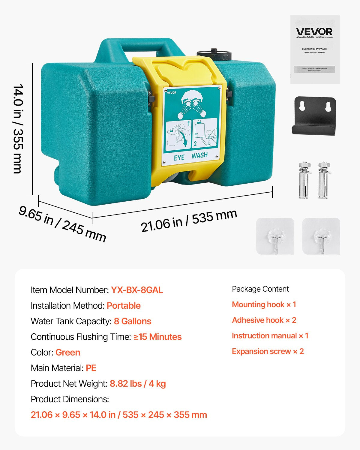 VEVOR Portable Eye Wash Station 8-Gallon OSHA-Approved Emergency Eyewash Station 