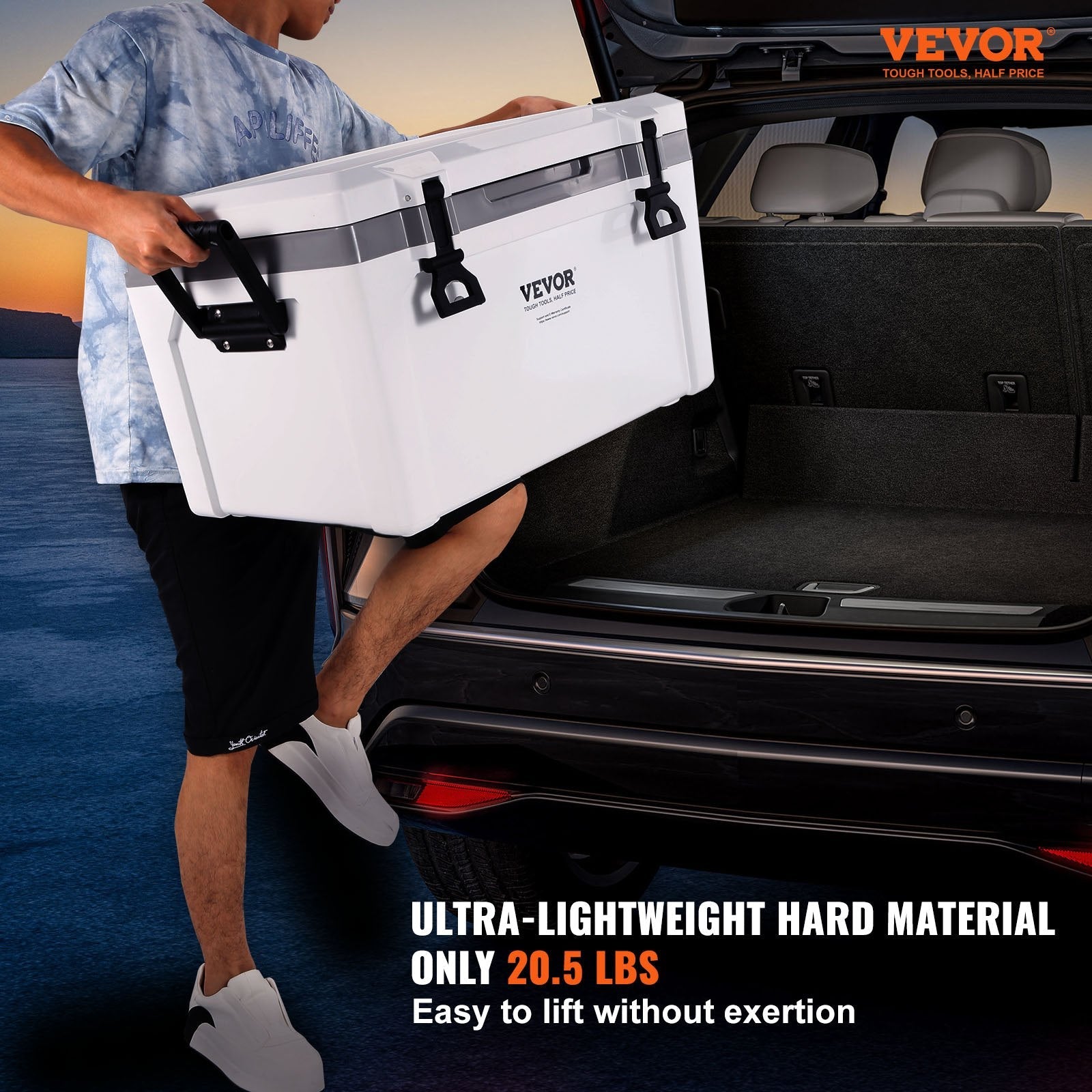 VEVOR Insulated Portable Cooler, 52 qt, Holds 50 Cans, Ice Retention Hard Cooler with Heavy Duty Handle, Ice Chest Lunch Box for Camping, Beach, Picnic, Travel, Outdoor, Keeps Ice for up to 6 Days 