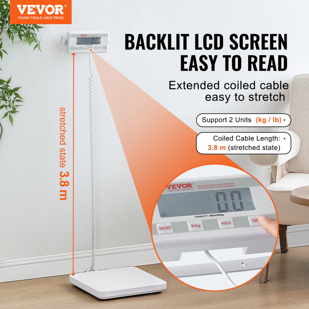 VEVOR Portable Medical Scale Professional Digital Physician Weight Scale 440LBS 