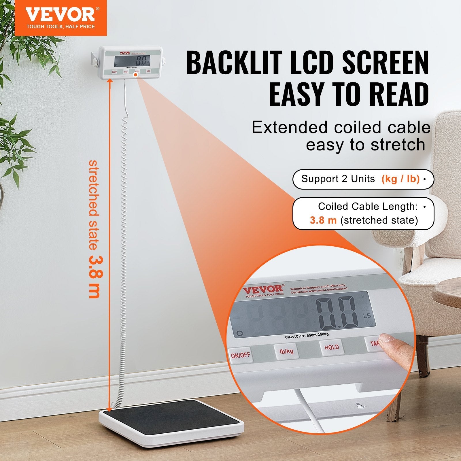 VEVOR Portable Medical Scale Digital Physician Weight Scale Anti-Slip Mat 550LBS 