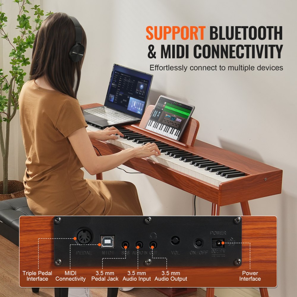 VEVOR 88 Key Fully Weighted Digital Piano Dual Keyboard Four Legged Stand 