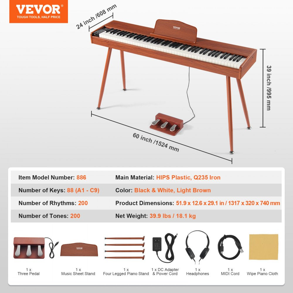 VEVOR 88 Key Fully Weighted Digital Piano Dual Keyboard Four Legged Stand 