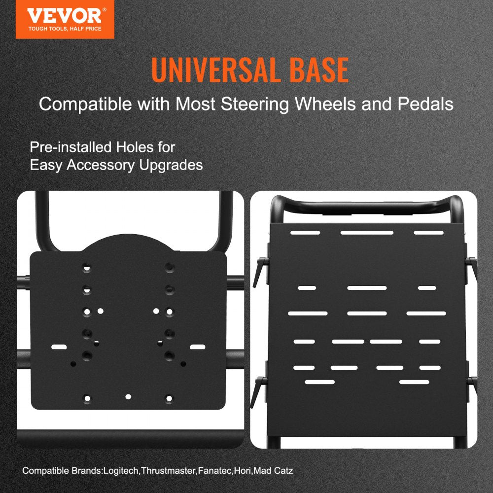 VEVOR Racing Wheel Stand Foldable Fit For Logitech,Thrustmaster,Fanatec,Hori,Mad Catz, Carbon Steel Driving Simulator Cockpit Adjustable Pedal & Seat ,Fit Most Wheels and Pedals, Max. Load 330lbs 