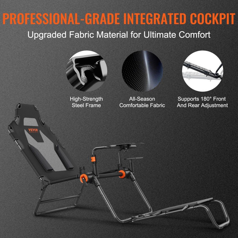 VEVOR Racing Wheel Stand Foldable Fit For Logitech,Thrustmaster,Fanatec,Hori,Mad Catz, Carbon Steel Driving Simulator Cockpit Adjustable Pedal & Seat ,Fit Most Wheels and Pedals, Max. Load 330lbs 