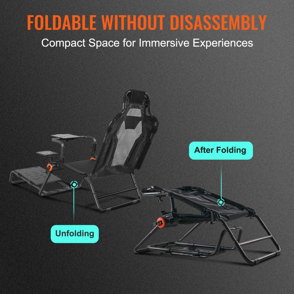 VEVOR Racing Wheel Stand Foldable Fit For Logitech,Thrustmaster,Fanatec,Hori,Mad Catz, Carbon Steel Driving Simulator Cockpit Adjustable Pedal & Seat ,Fit Most Wheels and Pedals, Max. Load 330lbs 