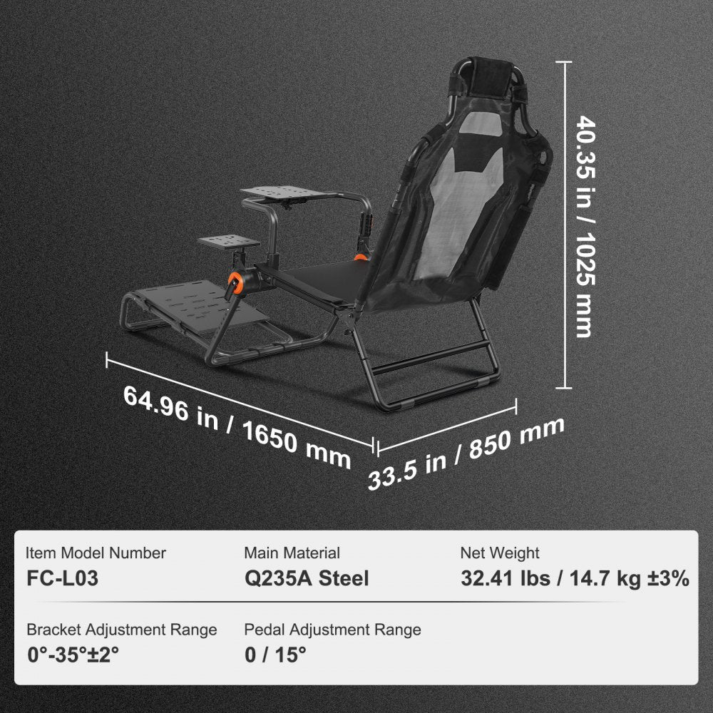 VEVOR Racing Wheel Stand Foldable Fit For Logitech,Thrustmaster,Fanatec,Hori,Mad Catz, Carbon Steel Driving Simulator Cockpit Adjustable Pedal & Seat ,Fit Most Wheels and Pedals, Max. Load 330lbs 