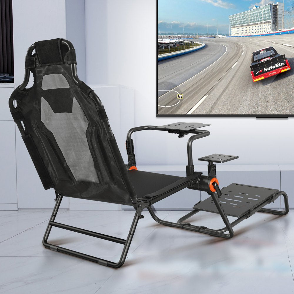 VEVOR Racing Wheel Stand Foldable Fit For Logitech,Thrustmaster,Fanatec,Hori,Mad Catz, Carbon Steel Driving Simulator Cockpit Adjustable Pedal & Seat ,Fit Most Wheels and Pedals, Max. Load 330lbs 
