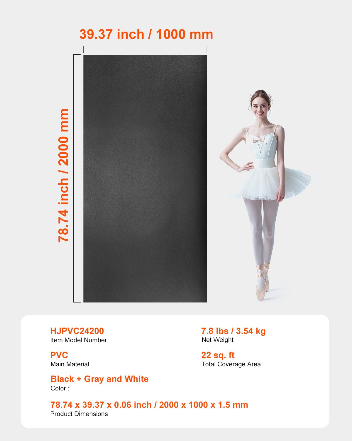 Gym Flooring Set 6.6' x 3' PVC Yoga Fitness Equipment Mat for Pilates 