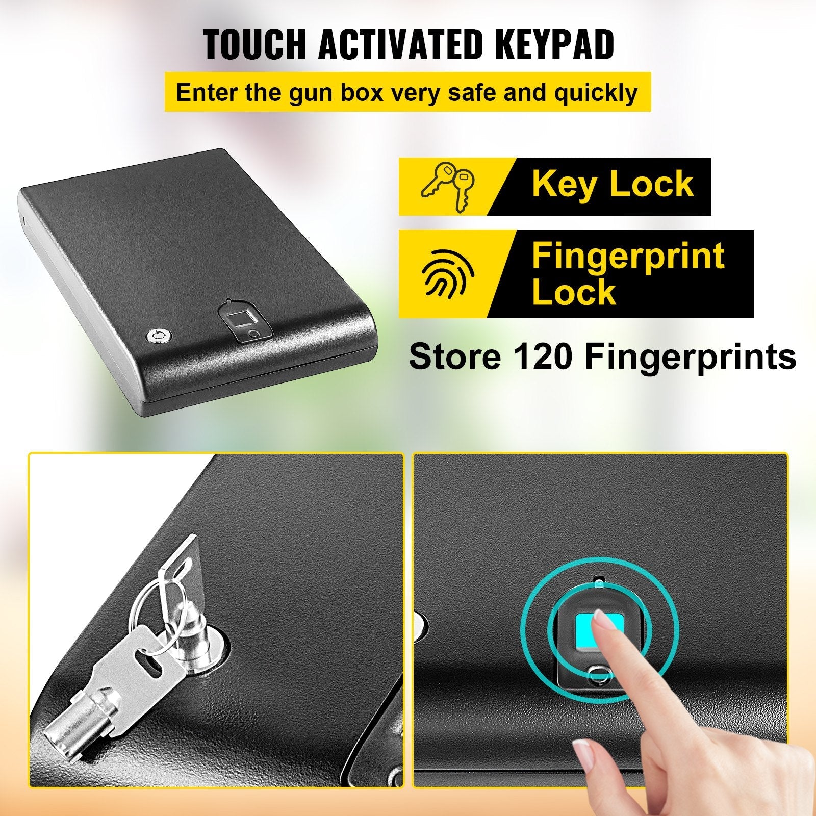 VEVOR Gun Safe for Pistols Small Handgun Lock Box with Combination Lock Portable Safe Box Handgun Security Quick Access for Car, Home, Travel, Office 