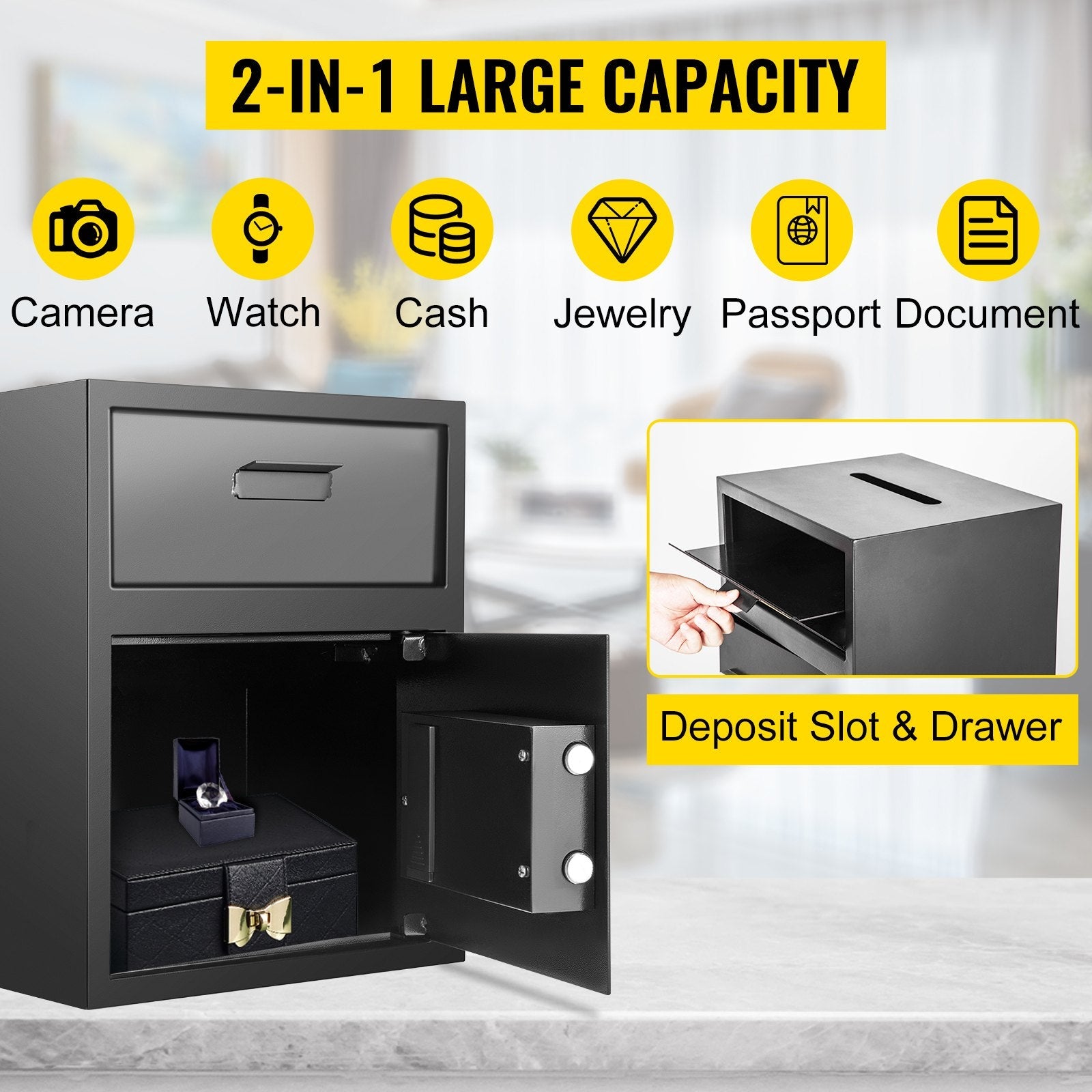 Vevor Digital Depository Safe Drop Safe Carbon Steel 2 Keys Safe With Drop Slot 