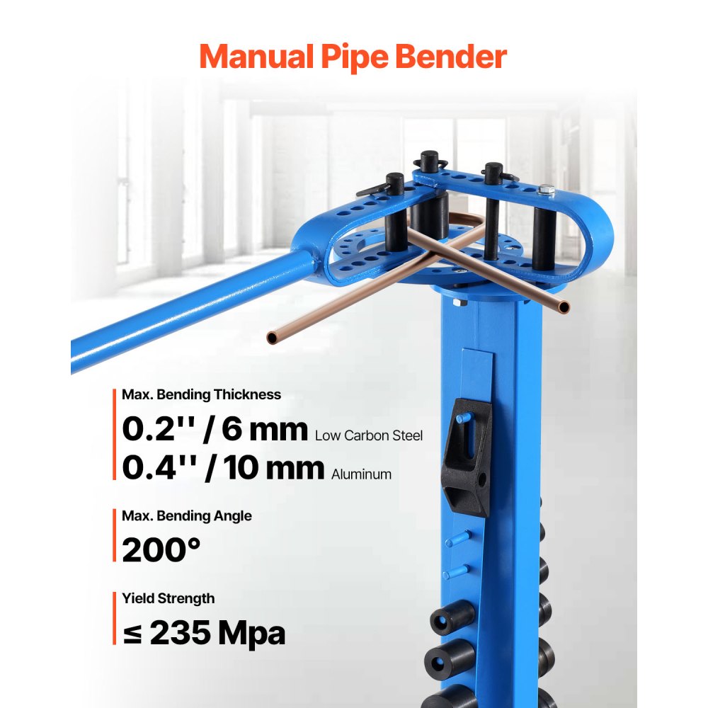 VEVOR Manual Pipe Bender, Pipe Tube Bender with 14 Bending Dies, 200° Heavy-Duty Tube Bending Tool for Copper Aluminum Iron Pipes, Ideal for HVAC Air Conditioning Refrigerator Auto Repair 