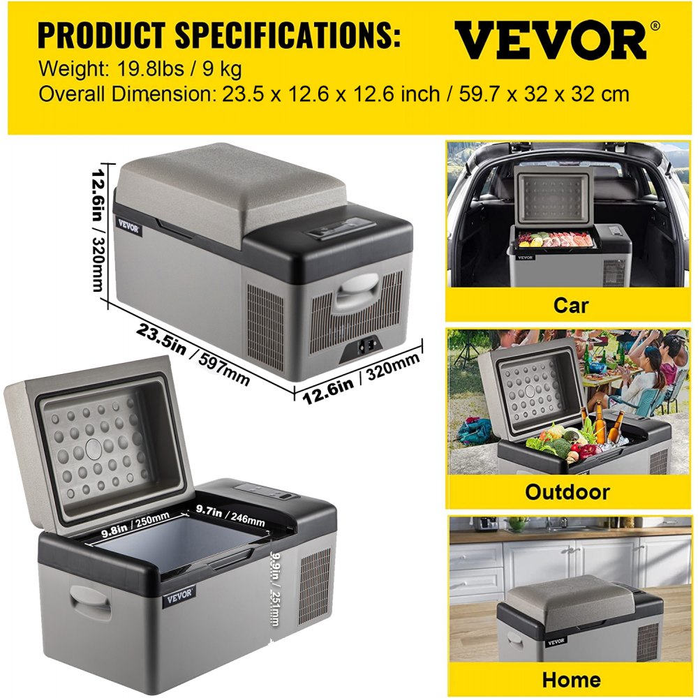 VEVOR Portable Refrigerator 21 Quart(20 Liter),12 Volt Refrigerator App Control(-4?~68?), Car Refrigerator Electric Compressor Cooler with 12/24v DC & 110-240v AC for Camping, Travel, Fishing, Outdoor 