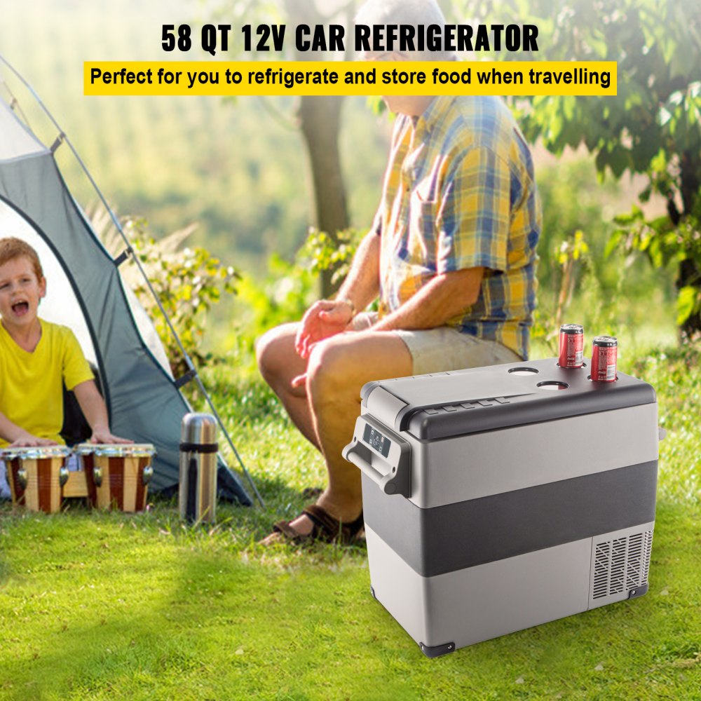 VEVOR 12 Volt Refrigerator, 58 Quart Car Refrigerator, Dual Zone Portable Refrigerator,RV Refrigerator with 12/24V DC and 110-240V AC, Freezer Fridge Cooler, for Car, RV, Camping and Home Use 