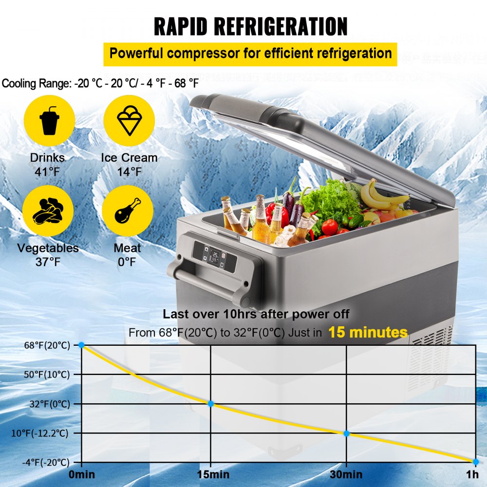 VEVOR 12 Volt Refrigerator, 58 Quart Car Refrigerator, Dual Zone Portable Refrigerator,RV Refrigerator with 12/24V DC and 110-240V AC, Freezer Fridge Cooler, for Car, RV, Camping and Home Use 