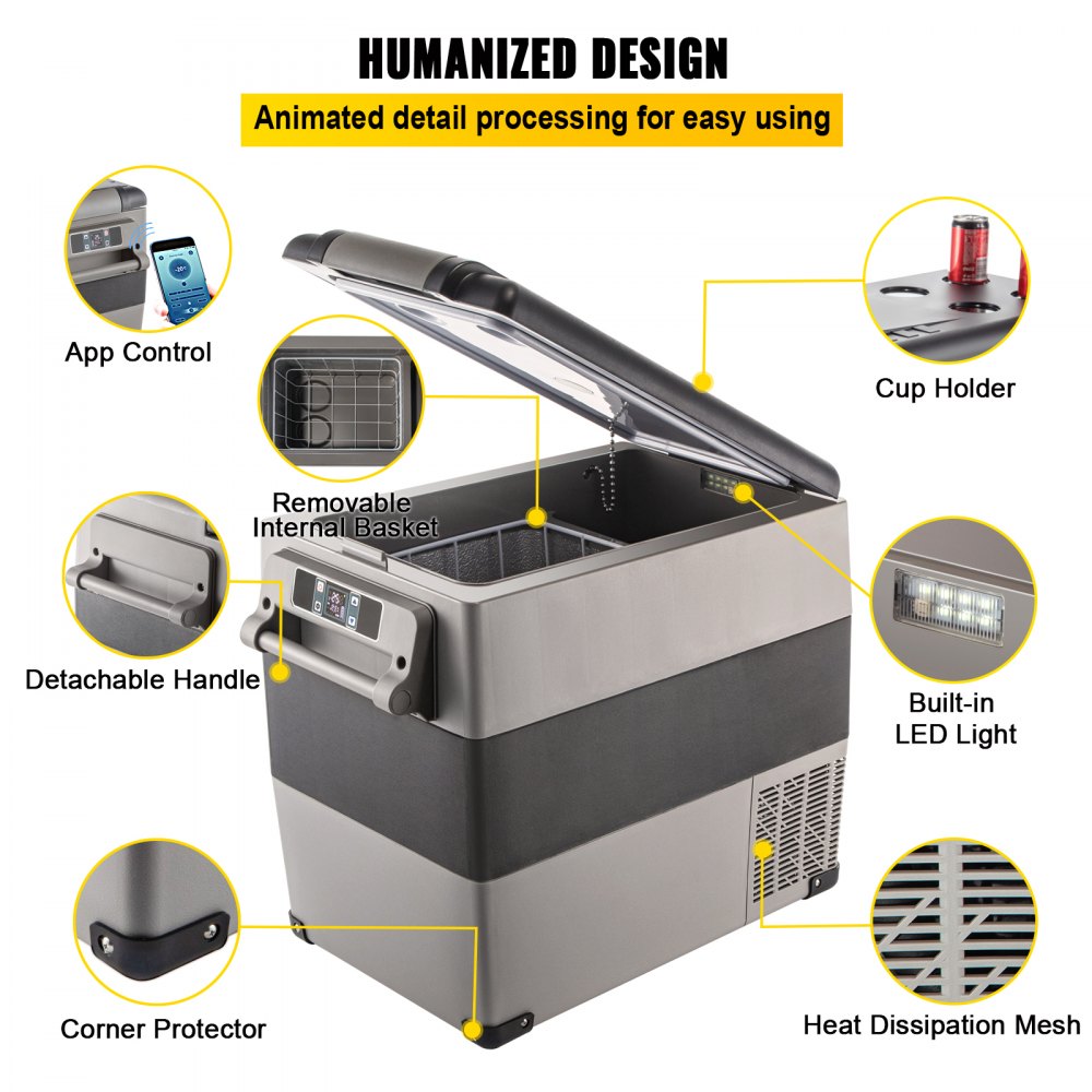 VEVOR 12 Volt Refrigerator, 58 Quart Car Refrigerator, Dual Zone Portable Refrigerator,RV Refrigerator with 12/24V DC and 110-240V AC, Freezer Fridge Cooler, for Car, RV, Camping and Home Use 