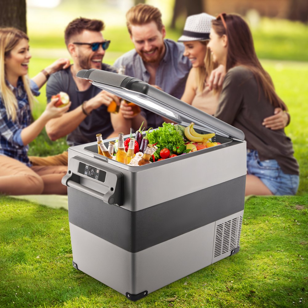 VEVOR 12 Volt Refrigerator, 58 Quart Car Refrigerator, Dual Zone Portable Refrigerator,RV Refrigerator with 12/24V DC and 110-240V AC, Freezer Fridge Cooler, for Car, RV, Camping and Home Use 