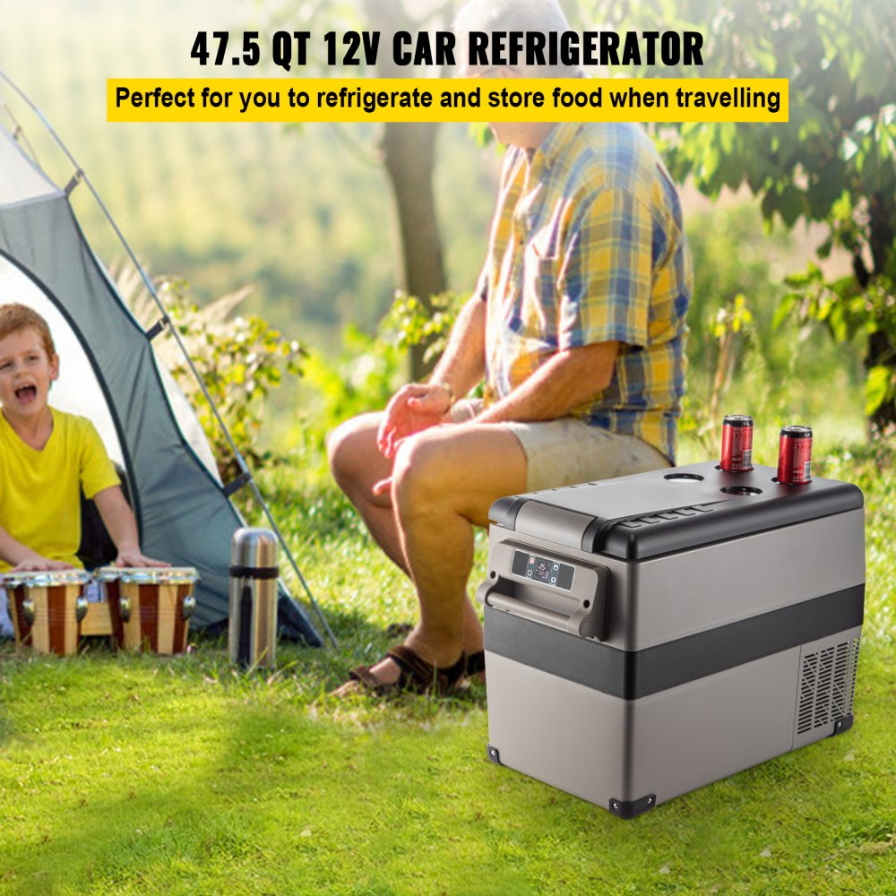 VEVOR 12 Volt Refrigerator 45L(48qt) Fast Cooling Portable Freezer with App Control(-4?~68?) Car Fridge with 12/24v DC & 110-240v AC for Travel, Camping and Home Use, 48 Quart, Black 