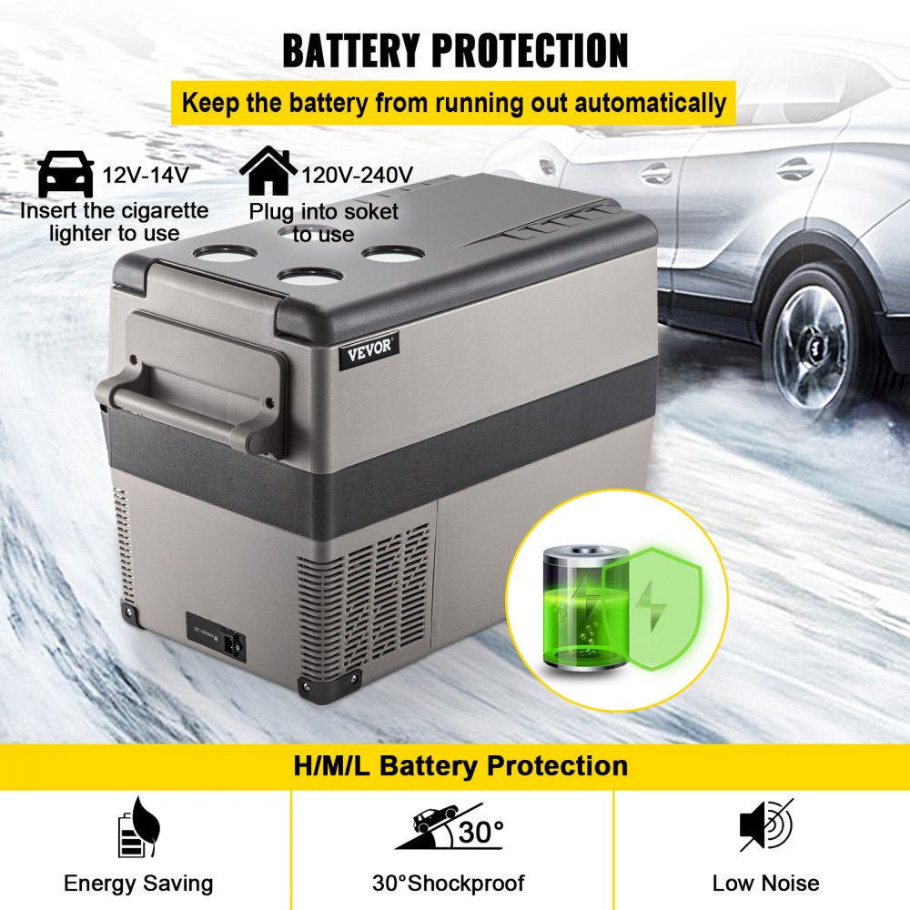 VEVOR 12 Volt Refrigerator 45L(48qt) Fast Cooling Portable Freezer with App Control(-4?~68?) Car Fridge with 12/24v DC & 110-240v AC for Travel, Camping and Home Use, 48 Quart, Black 