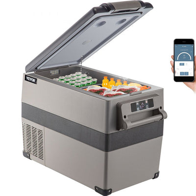 VEVOR 12 Volt Refrigerator 45L(48qt) Fast Cooling Portable Freezer with App Control(-4?~68?) Car Fridge with 12/24v DC & 110-240v AC for Travel, Camping and Home Use, 48 Quart, Black 