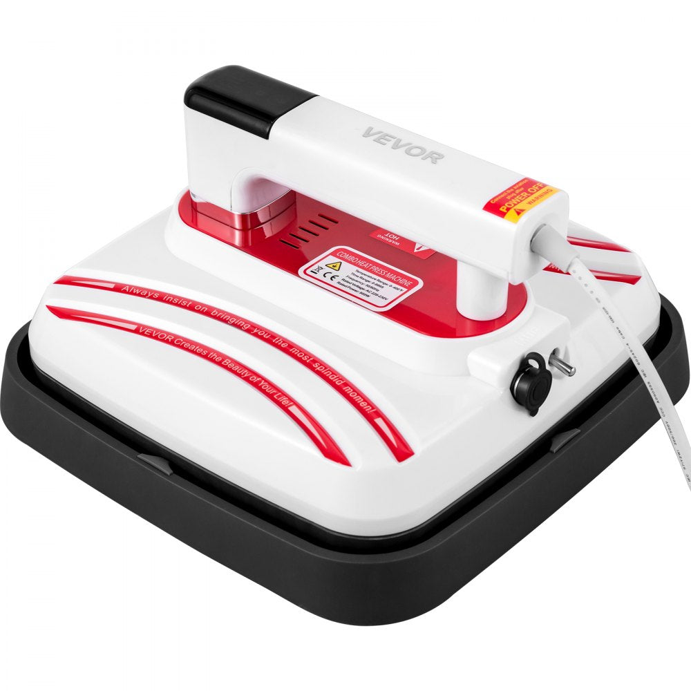 VEVOR Heat Press 10 x 10 800W Portable Easy Mini Press Vibration Function Red Mini Press Easy Press for DIY T-Shirt Hat/Cap with Sensitive Touch Screen Display & Double-Tube Heating 