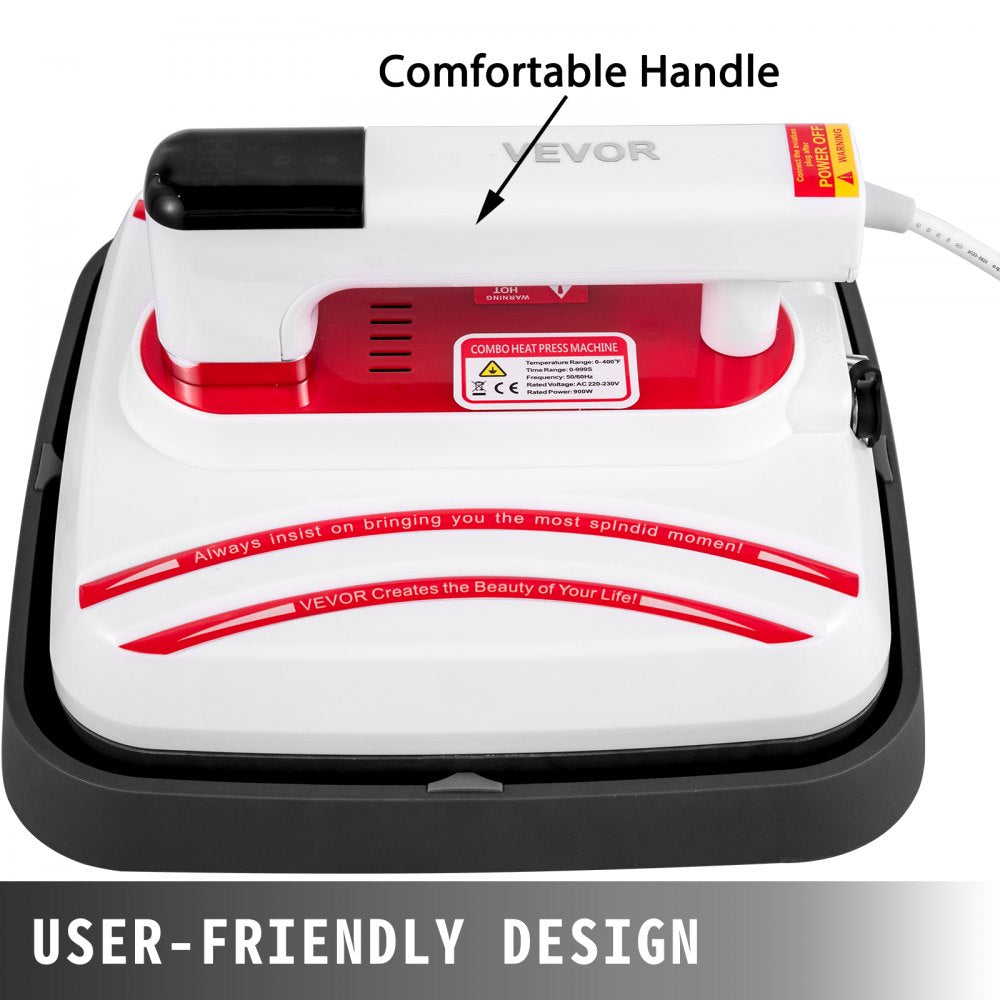VEVOR Heat Press 10 x 10 800W Portable Easy Mini Press Vibration Function Red Mini Press Easy Press for DIY T-Shirt Hat/Cap with Sensitive Touch Screen Display & Double-Tube Heating 