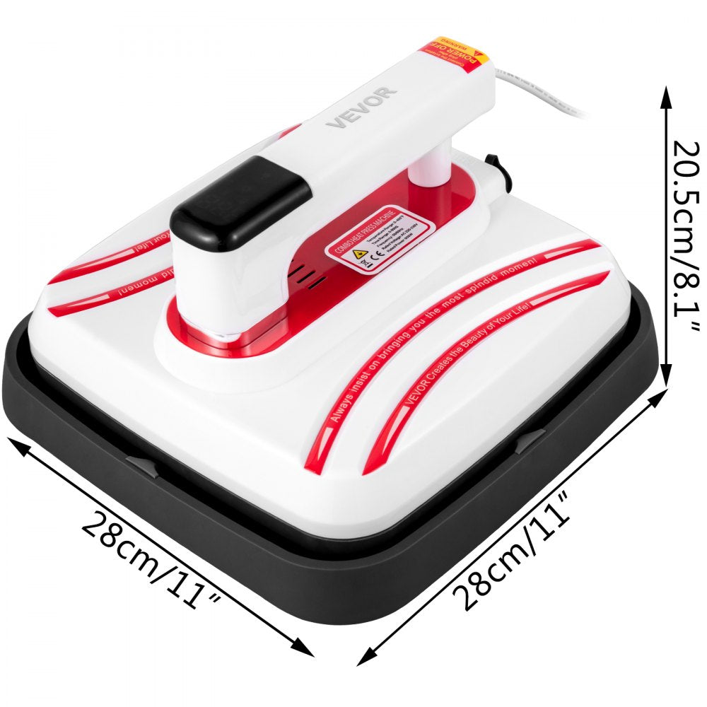 VEVOR Heat Press 10 x 10 800W Portable Easy Mini Press Vibration Function Red Mini Press Easy Press for DIY T-Shirt Hat/Cap with Sensitive Touch Screen Display & Double-Tube Heating 
