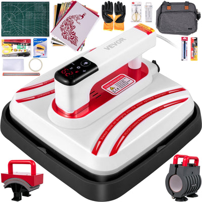 VEVOR Heat Press 10 x 10 Inch Easy Press 4 in 1 800W Red Portable Easy Mini Press Heat Double-Tube Heating Press Machine Mini Press DIY Mugs, Caps, T-Shirts and Plates with Sensitive Touch Screen 