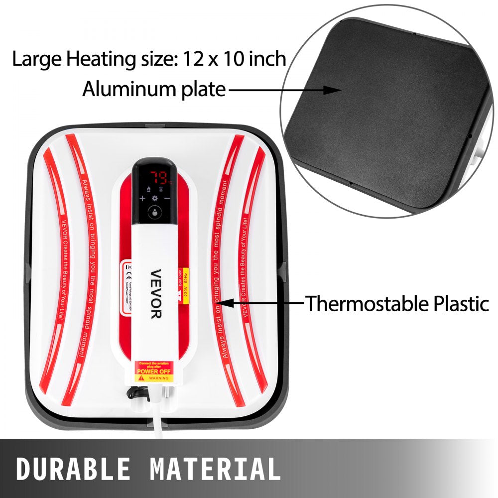 VEVOR Heat Press 12 x 10 Inch Easy Press 800W 4 in 1 Red Portable Easy Mini Press Vibration Function Press Machine Double-Tube Heating Mini Press for Mugs & Caps with Highly-Sensitive Touch Screen 