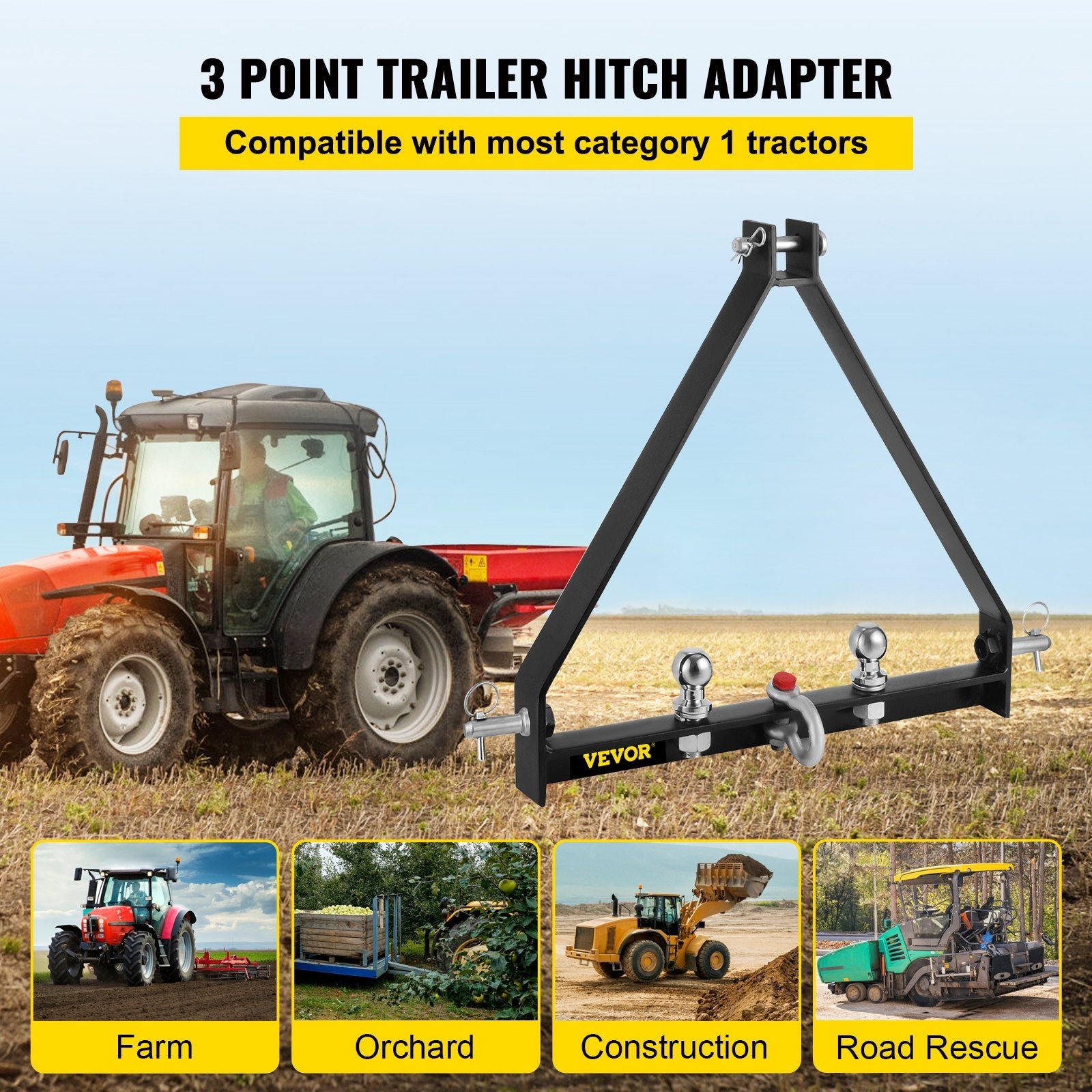 3 Point BX Trailer Hitch Compact Tractor Drawbar For Kubota John Deere 