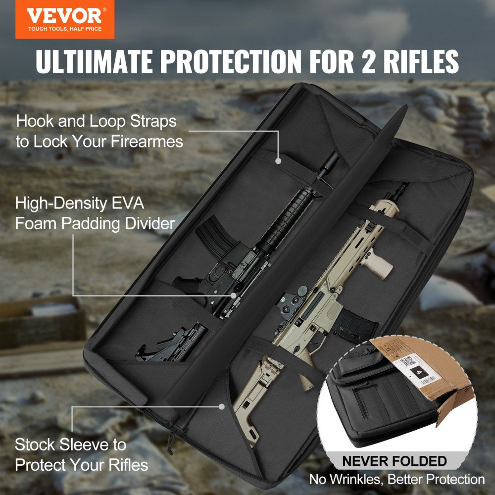 VEVOR Rifle Bag, 36 inch Tactical Double Long Gun Bag, Soft Rifle Case with Lockable Zipper, Portable Handle & Shoulder Strap, 3 Large Storage Pockets Rifle Case for Two 34" Rifles & 2 Pistols, Black 